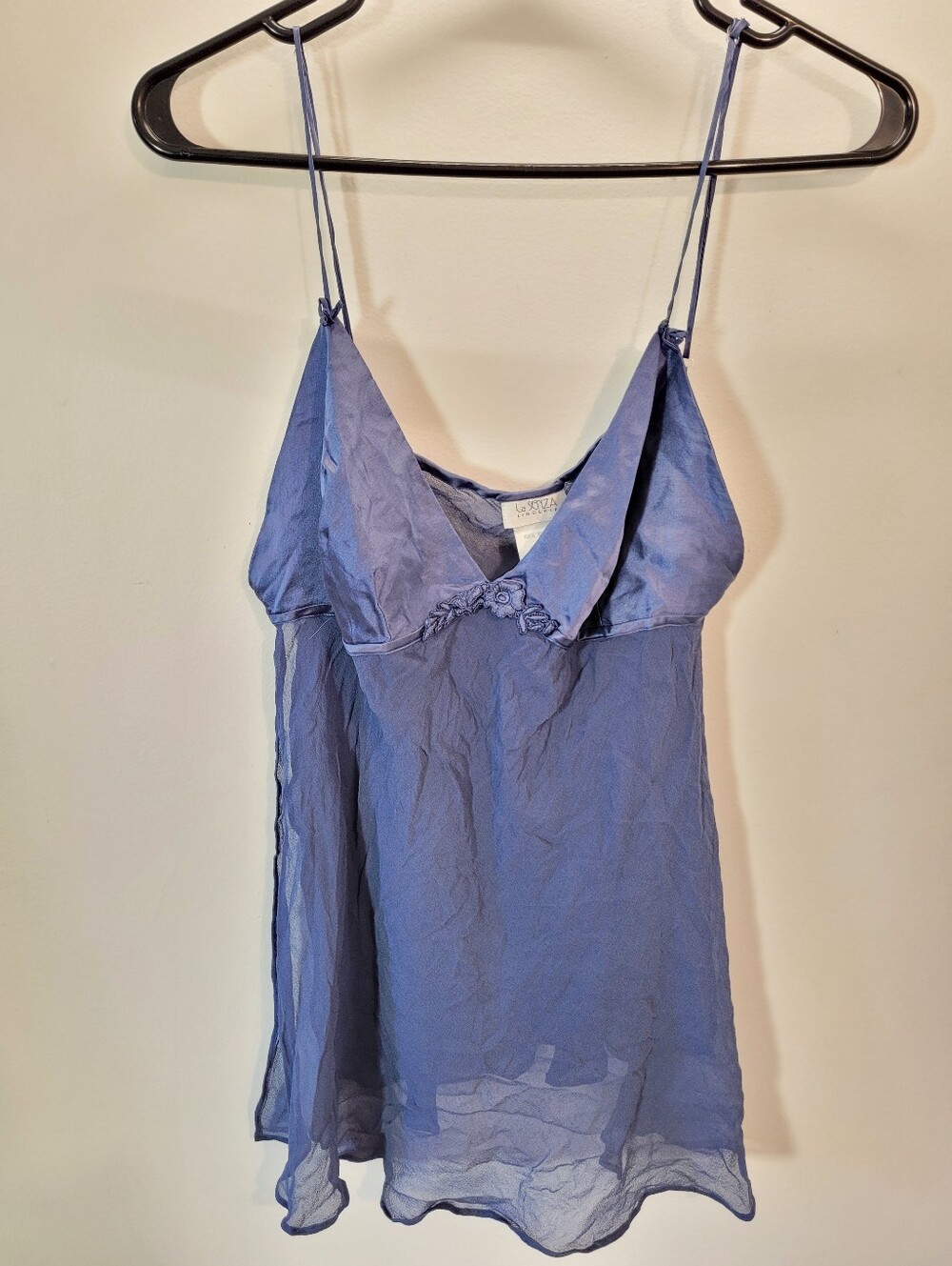 La SENZA Vintage Blue 100% Silk Sheer Slip Side Slit Y2k Chemise - Size Xl